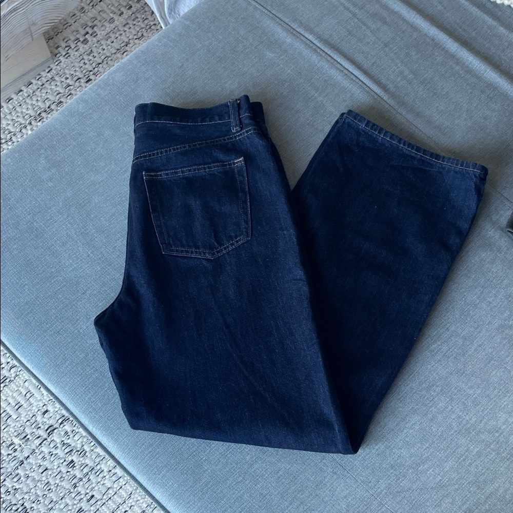 Uniqlo Women's Dark Blue Wide Straight Leg, High Waisted Baggy Jeans size 2 💖 - Picture 11 of 11